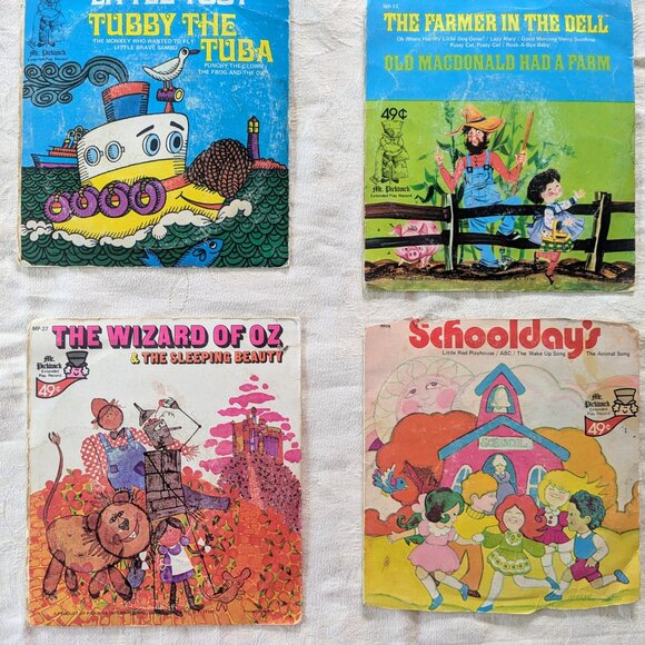 VTG Mr. Pickwick 45 RPM Bundle of 4 Kids Records Tubby Wizard of Oz Farm School - Picture 2 of 8